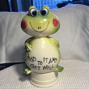 Vintage Inarco Green Ceramic Frog Planter “Hop To It And Get Well”